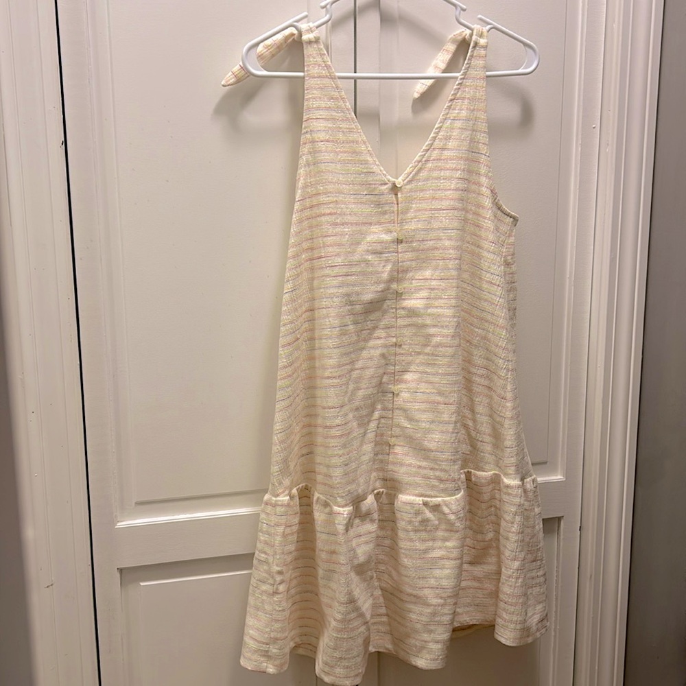 ✨ LOFT ✨ Textured Striped Cotton Drop Waist Dress Sz Small NWT